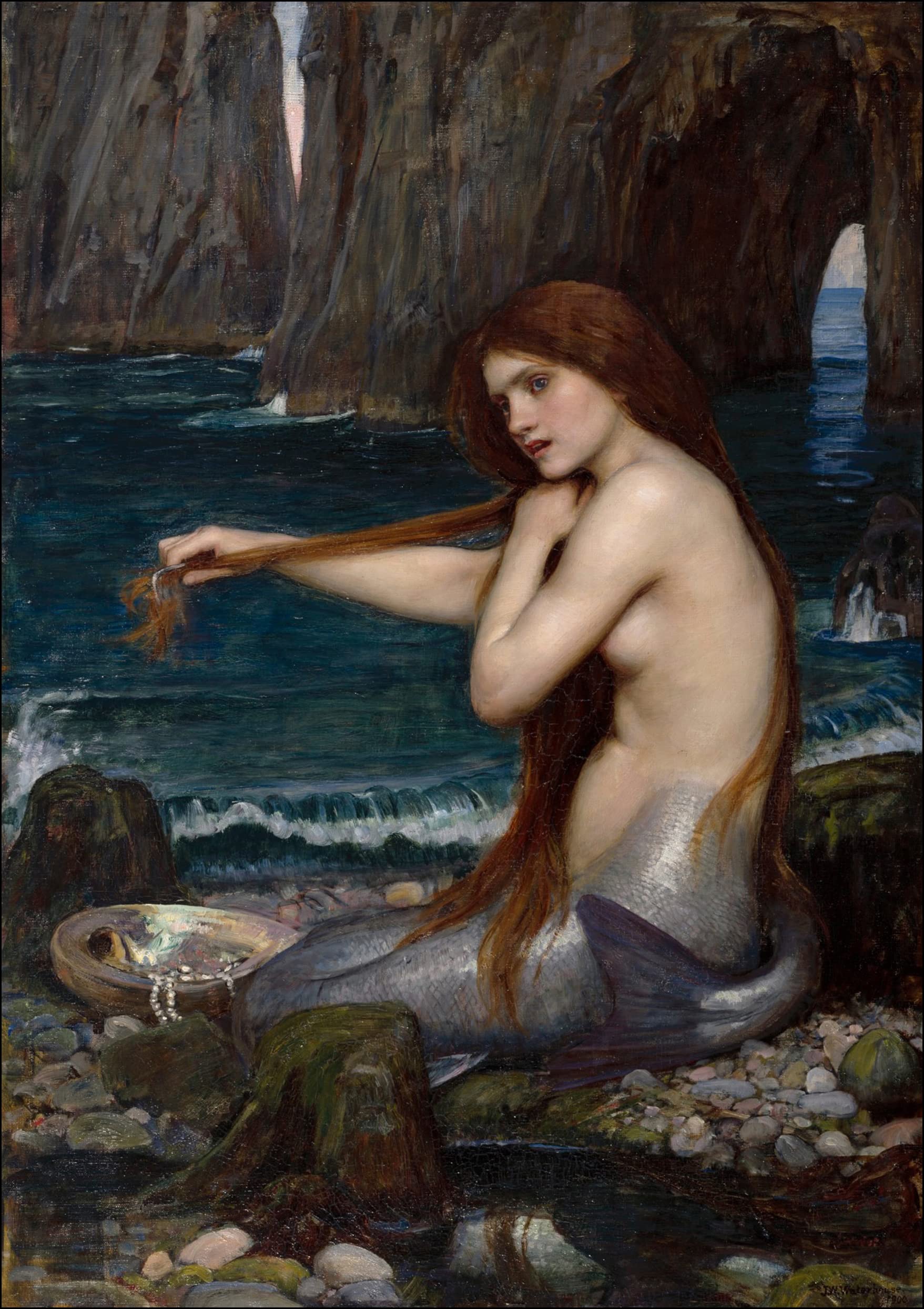 Canvasartshop Unframed - John William Waterhouse, Mermaid- Premium Wall Art Framed Picture Prints - 3 Colours - 4 Sizes (, A1)