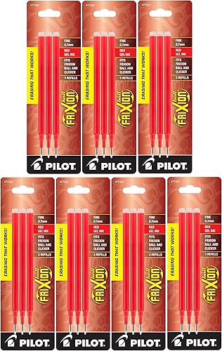 Pilot Repuestos de tinta de gel para bolígrafo de tinta de gel borrable, punta fina, tinta roja, paquete de 7, 21 repuestos en total