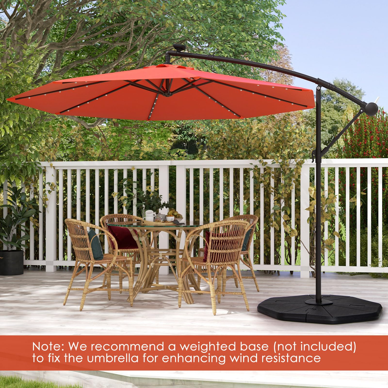 Tangkula 10 Ft Patio Offset Umbrella, 40 LED Lighted Market Umbrella W/8 Sturdy Ribs, Easy Tilt Adjustment & Crank, Polyester Shade, Ideal for Backyard, Garden, Seaside, Store, Pool (Orange)
