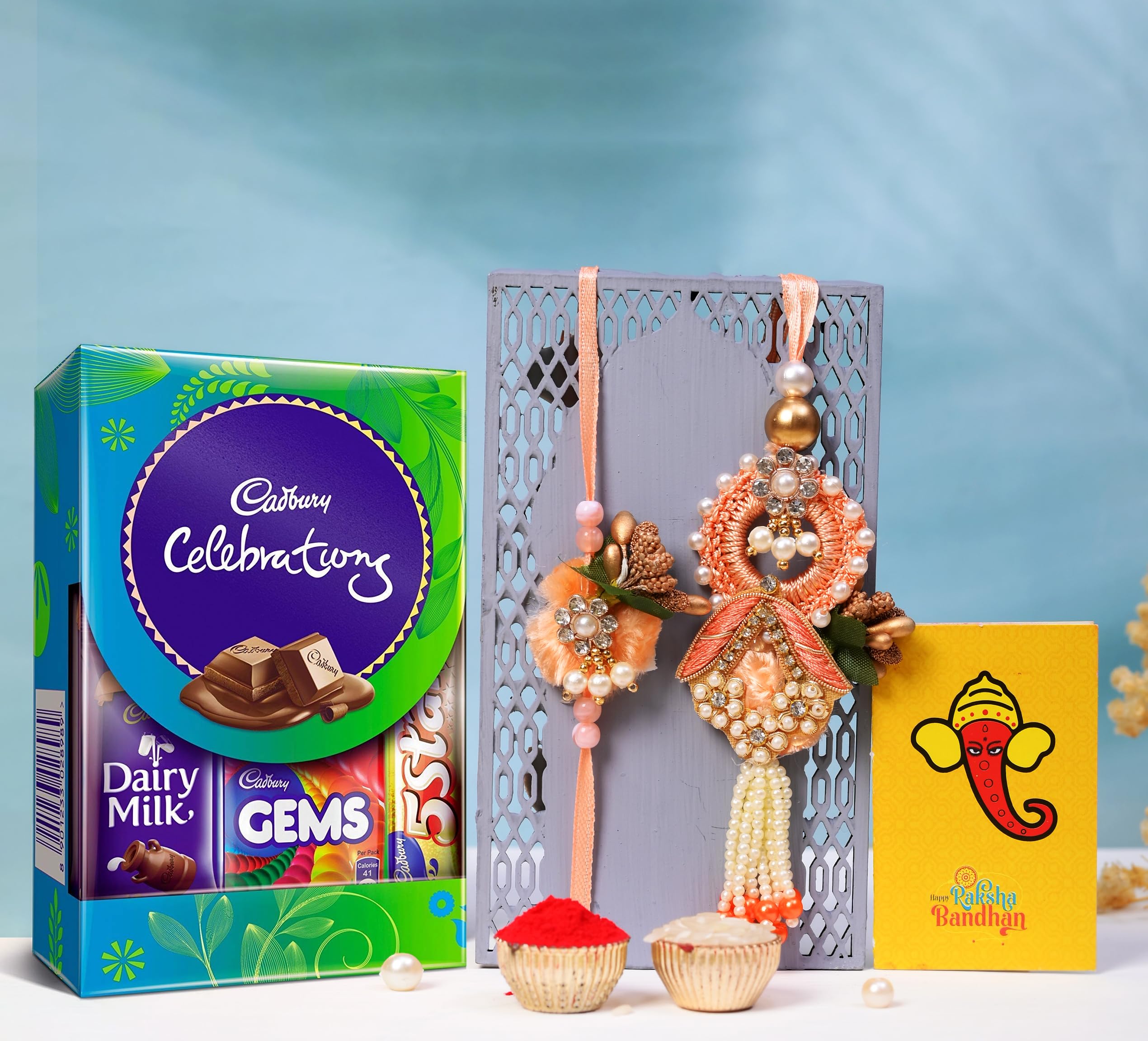 CraftVatika Rakhi Chocolate Gift Combo for Brother and Bhabhi Couple Rakhi for Bhaiya Bhabhi with Celebration Chocolate Gift Hamper, Thread Kundan Lumba Pair Couple-picture-17