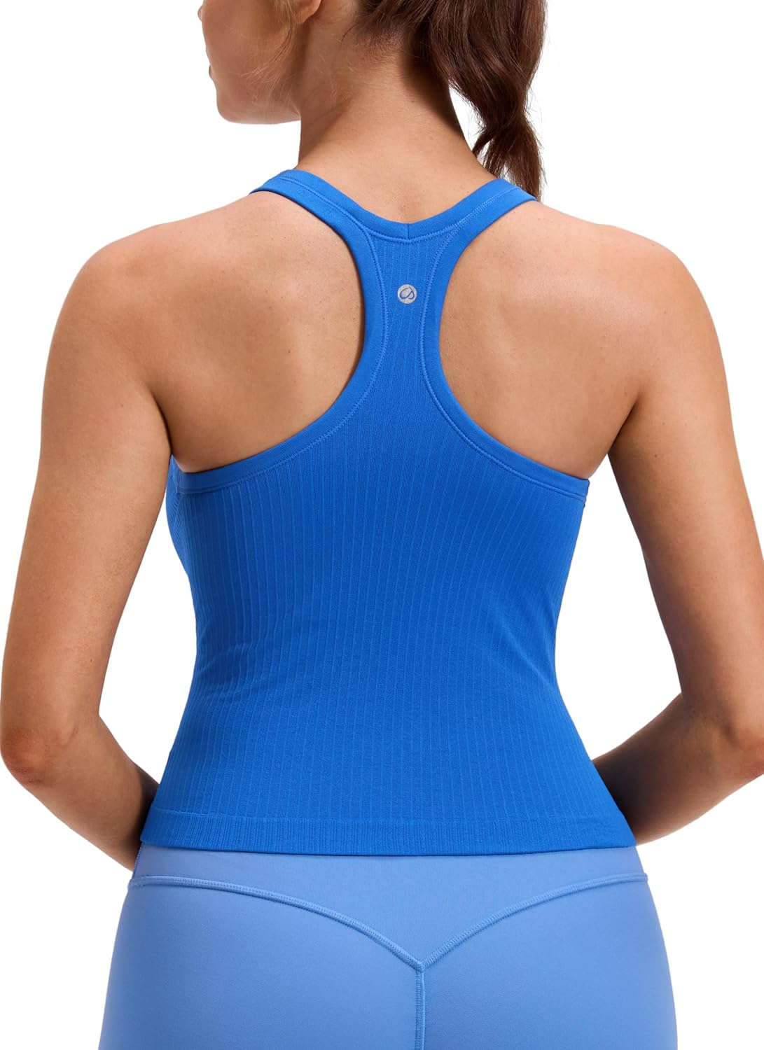 CRZ YOGA Seamless Ribbed Scoop Neck Tank Top for Women - Workout Racerback Padded Athletic Camisole with Built in Bra