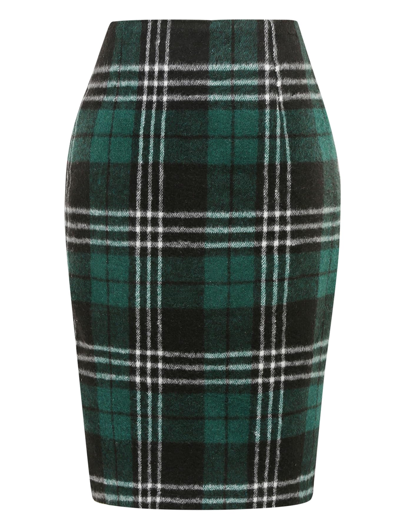 IDEALSANXUN Plaid Skirts for Women Fall Winter Knee Length Pencil Wool Skirt with Slit, Green 1, XL