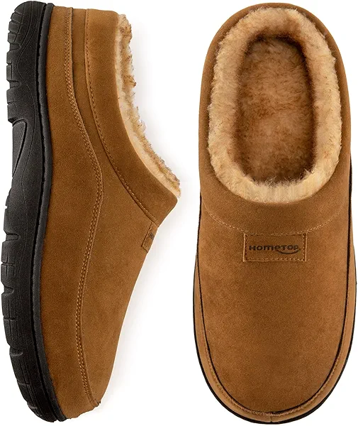 HomeTop Men's Moccasin Slippers Soft Warm Non-slip Memory Foam Indoor House Shoes with Fluffy Lining