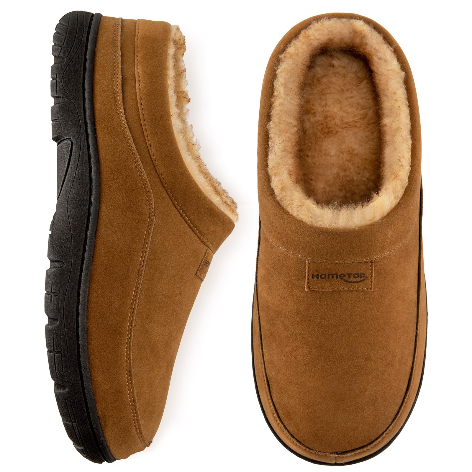 HomeTop Men's Moccasin Slippers Soft Warm Non-slip Memory Foam Indoor House Shoes with Fluffy Lining