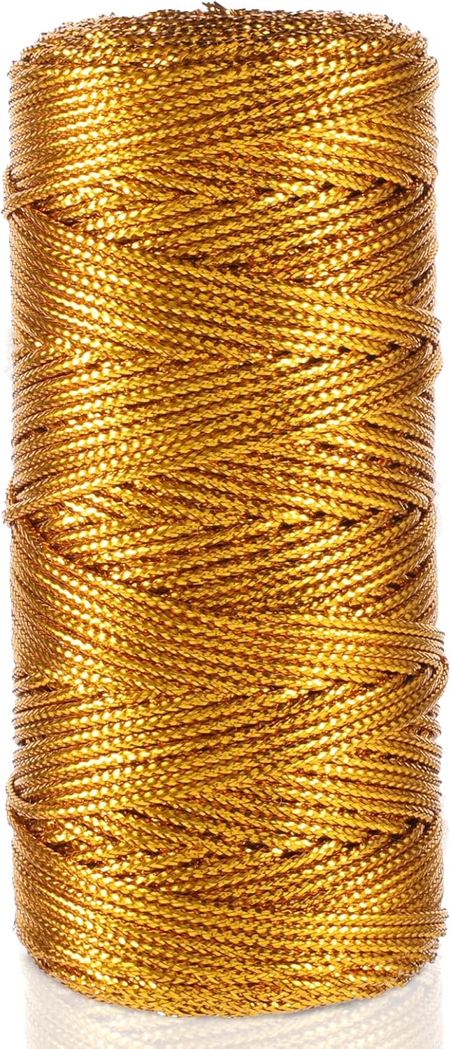 Gold Twine String Metallic Golden Gift Tag Strings Ornament 110 Yards 1.5mm Diameter Thin String Gold Cords for Making Gift Tags for Gifts Wrapping, DIY Crafts (328 Feet)