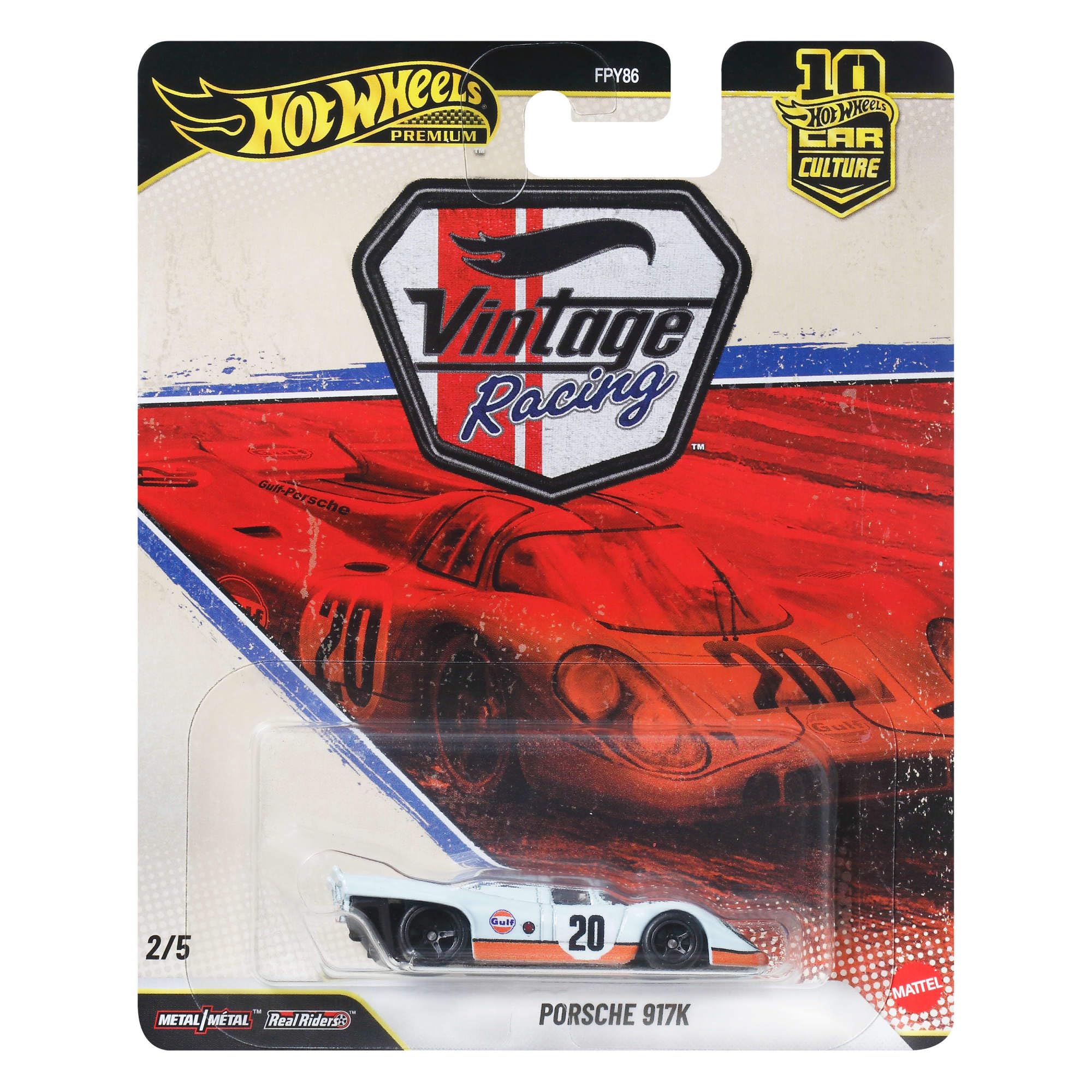 Hot Wheels Premium Car Culture Kultowe auta Porsche 917 K, metalowe auto w skali 1:64, opony Real Riders, metalowa konstrukcja, seria Vintage Racing, samochód zabawka dla kolekcjonerów, JKF03