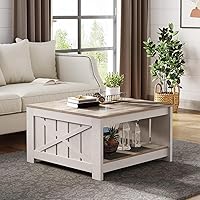 Vista 4 de YITAHOME Coffee Table Farmhouse Coffee Table with Storage Rustic Wood Cocktail Table, Square Coffee Tables for Living Meeting Room with Half Open