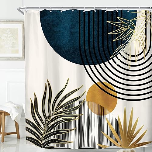 Miniatura 69 de KOMLLEX Cortina de ducha bohemia naranja de mediados de siglo para decoración de baño, 48 pulgadas de ancho x 72 pulgadas de alto, abstracto,