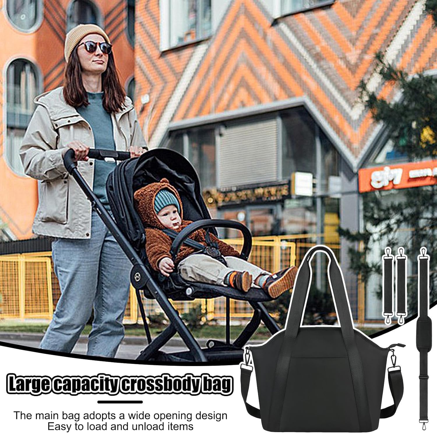 Stroller Caddy Organizer - Waterproof Stroller Diaper Bag, Large Capacity Baby essentialss Tote | Travel Diaper Bag with Milk Bottle Holder, Wet Wipes Pocket, and Shoulder Strap for Moms the Go