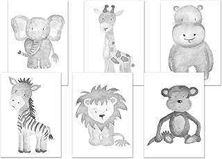 Nursery Prints - Set of Monochrome Nursery Prints - Nursery Wall Picture - New Baby Print - Jungle Animals Prints - Watercolour Animal Print