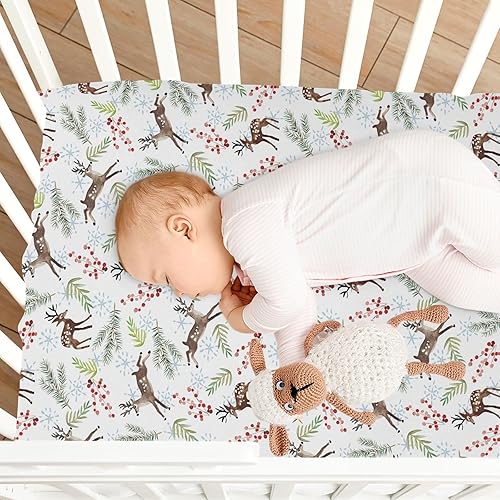 Miniatura 7 de Sábanas de cuna con ciervo de Navidad, sábanas ajustables elásticas para cuna para niños y niñas, sábana unisex acogedora para cuna de bebé, 28 x 52