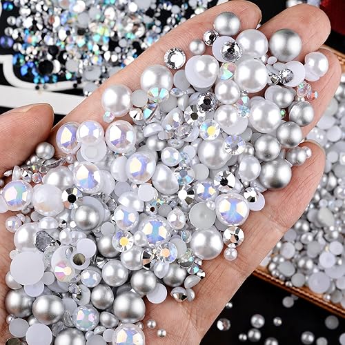 Miniatura 3 de Kikonoke 3900+ piezas de kit de diamantes de imitación y perlas, 2-10mm gemas planas para arte de uñas, decoración de vasos, manualidades DIY, 6