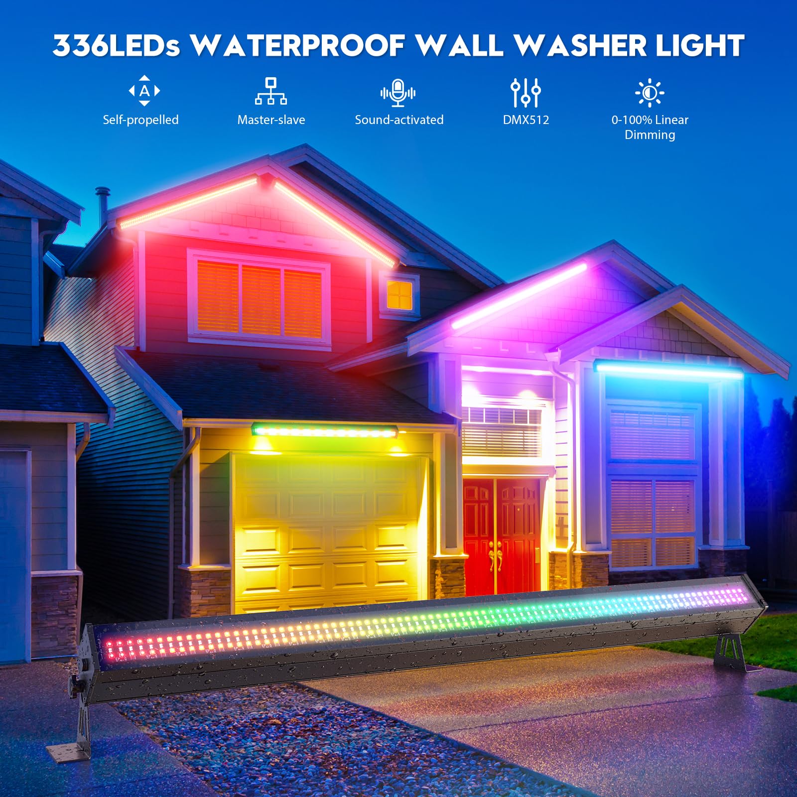336 Wasserdichtes LED Bar Wallwasher, 120W Discolicht Partylicht Bühnenlicht, RGBW Lichteffekte Strahler Strobe Beleuchtung für DJ Party Outdoor