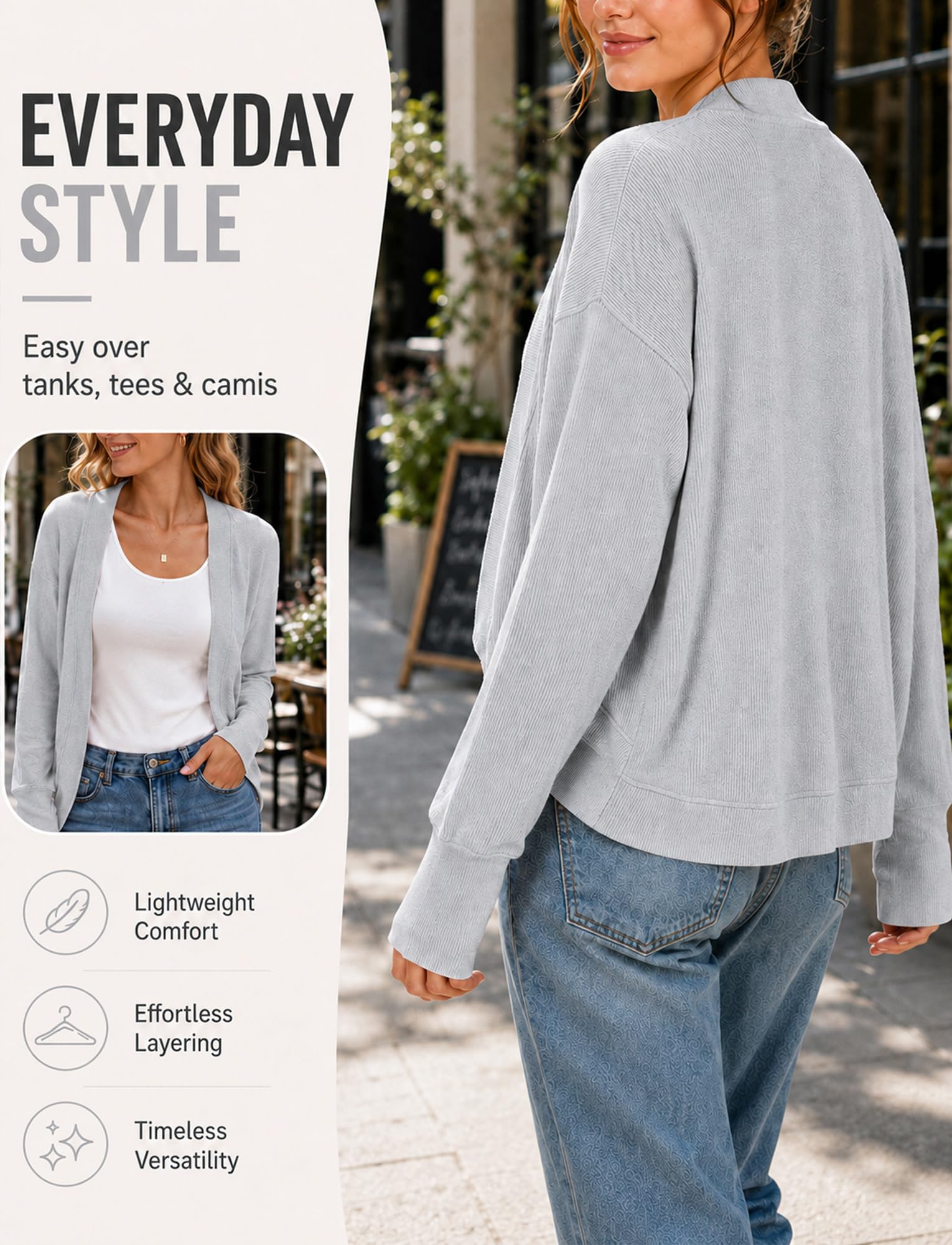 FEOYA Cardigan mit offener Vorderseite für Damen mit Daumenlöchern