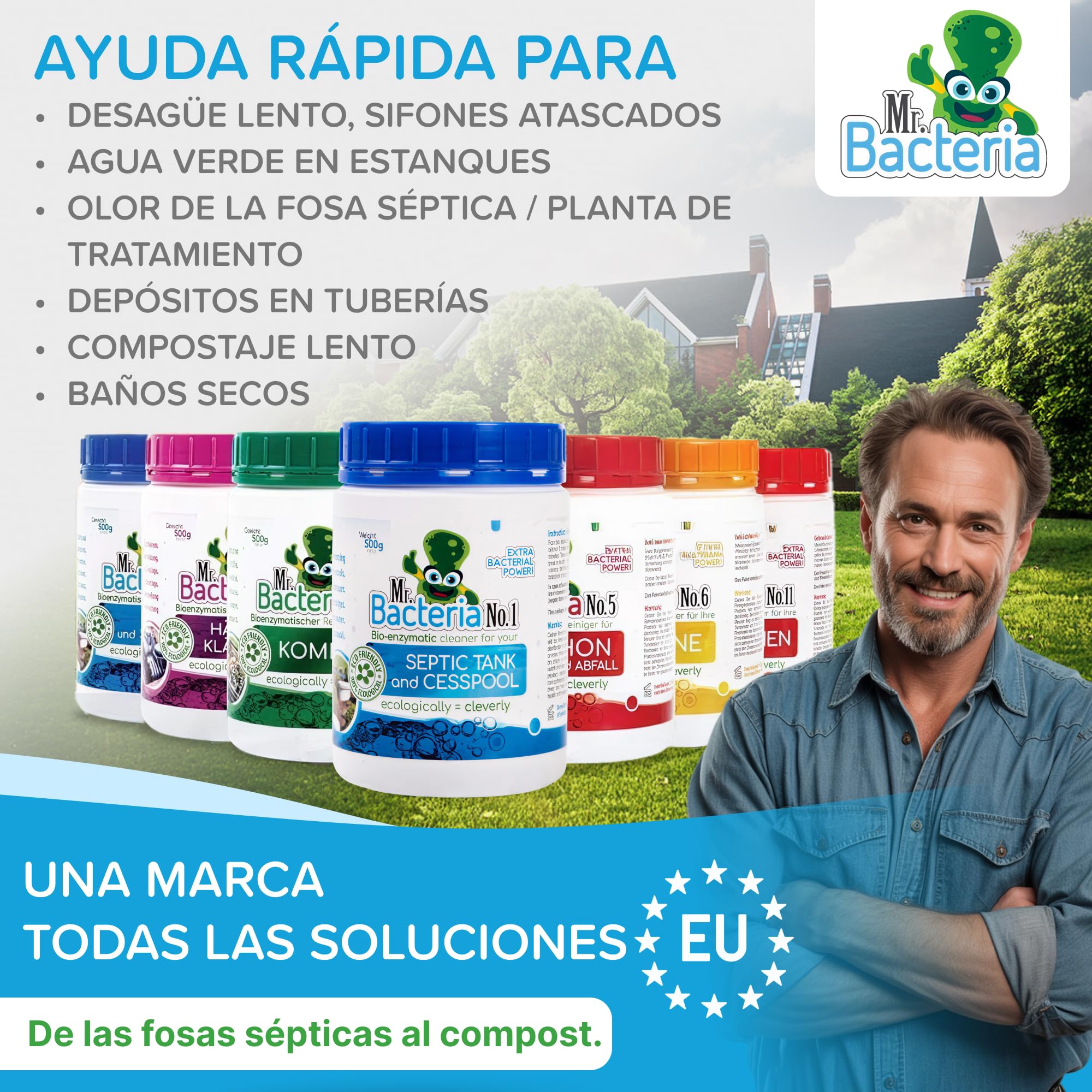 Mr. Bacteria No. 5. Limpiador de desagües y tuberías, para ducha, bañera, lavabo, sifón, sin cloro y sin olores, desatasca y Limpia Eficazmente Tuberías y Desagües Atascados 500g (1)