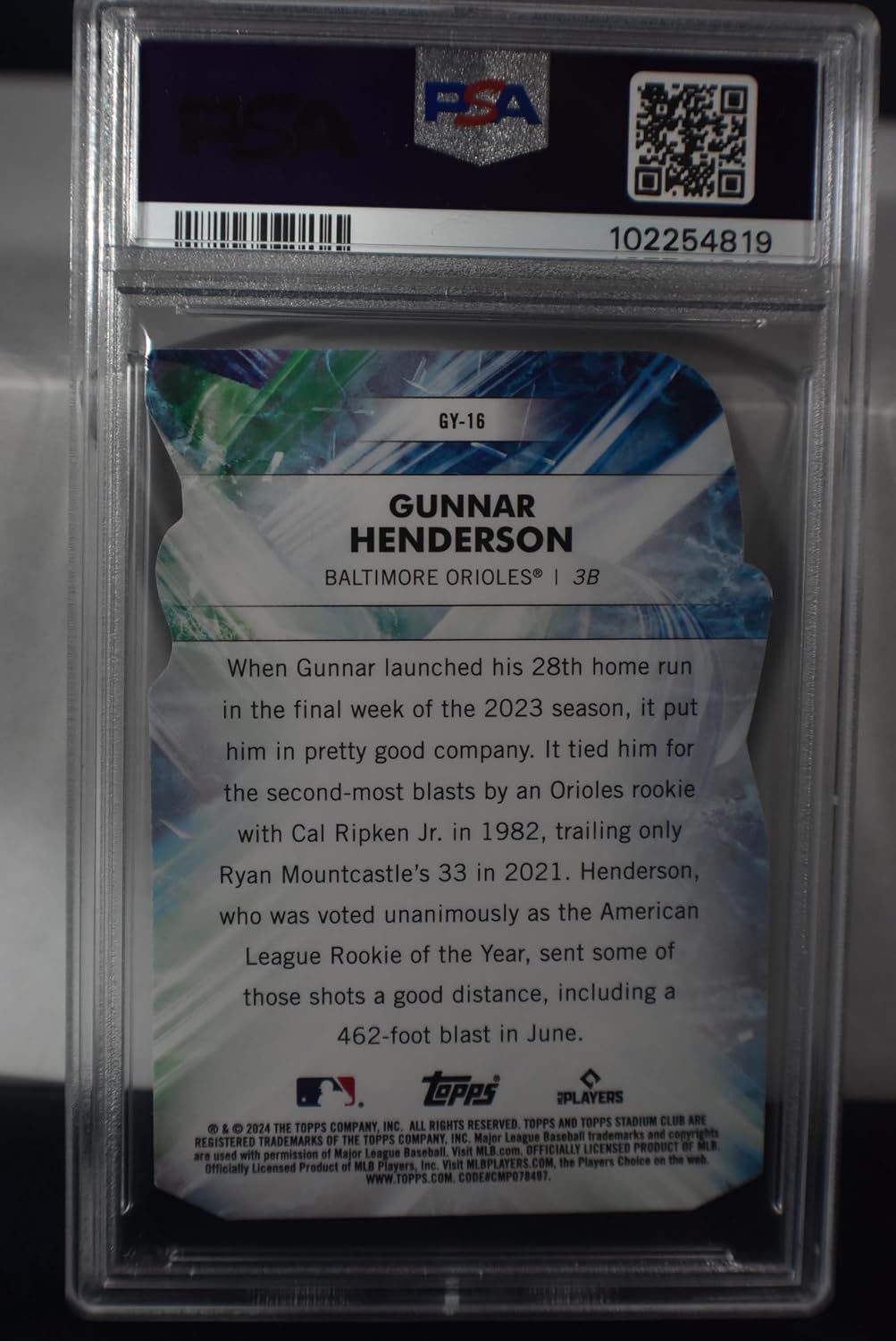 GUNNAR HENDERSON 2024 Topps Stadium Club Goin' Yard #GY16 Die Cut Baseball Card PSA Graded Mint 9! Baltimore Orioles