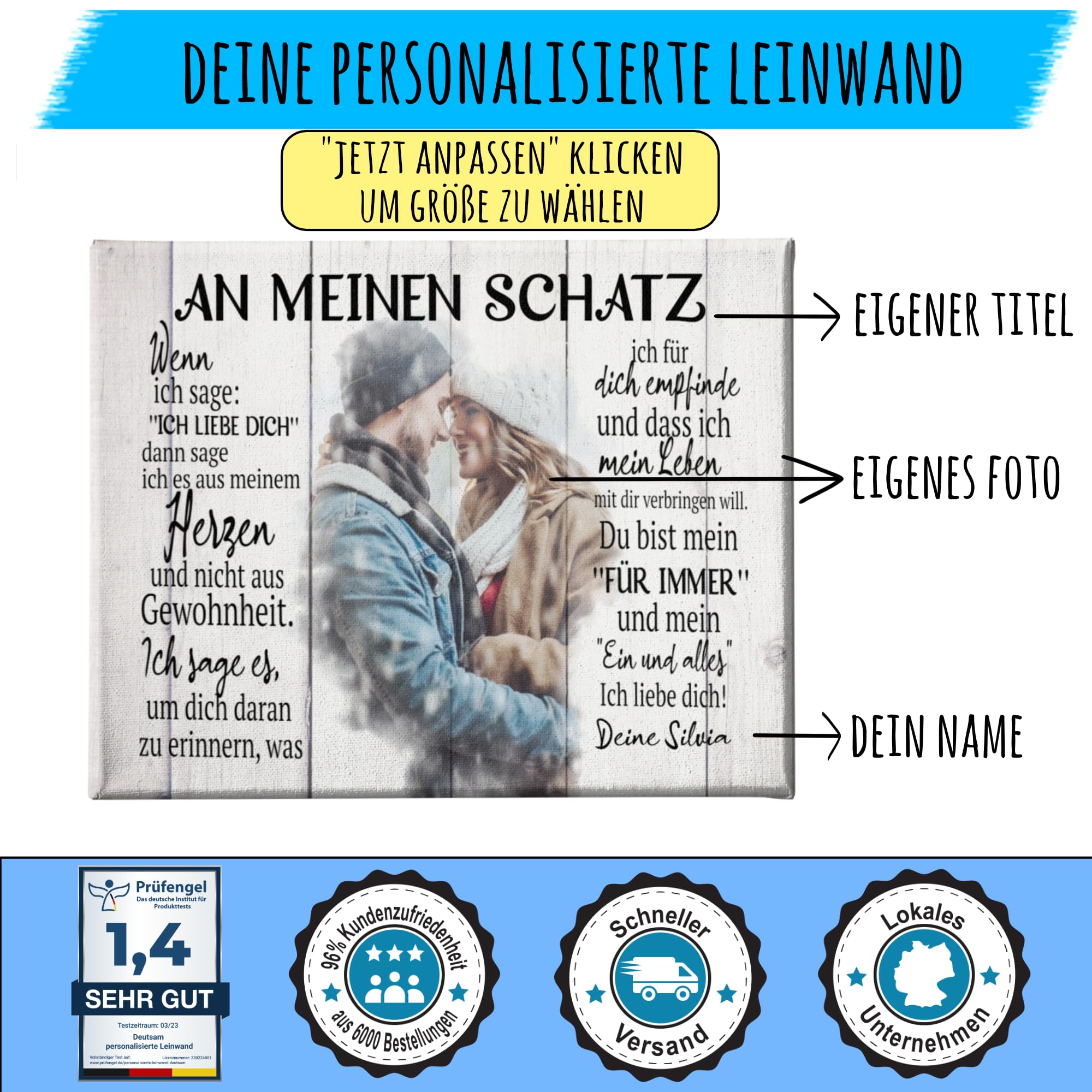 Deutsam Personalisierte Leinwand Für meinen Schatz Geschenk zum Valentinstag an Ihn oder Sie mit eigenem Foto Geschenk Valentinstag für Mann oder Frau Jahrestag Hochzeitstag