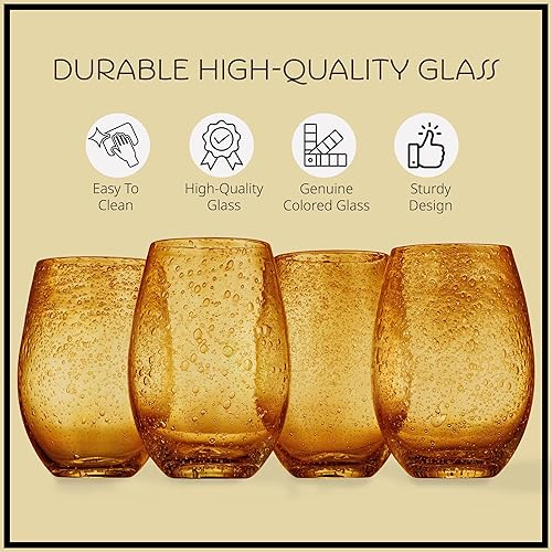 Miniatura 3 de Vasos Artland Iris, dobles y anticuados, color ámbar (4 unidades), Copa sin pie, Ambar