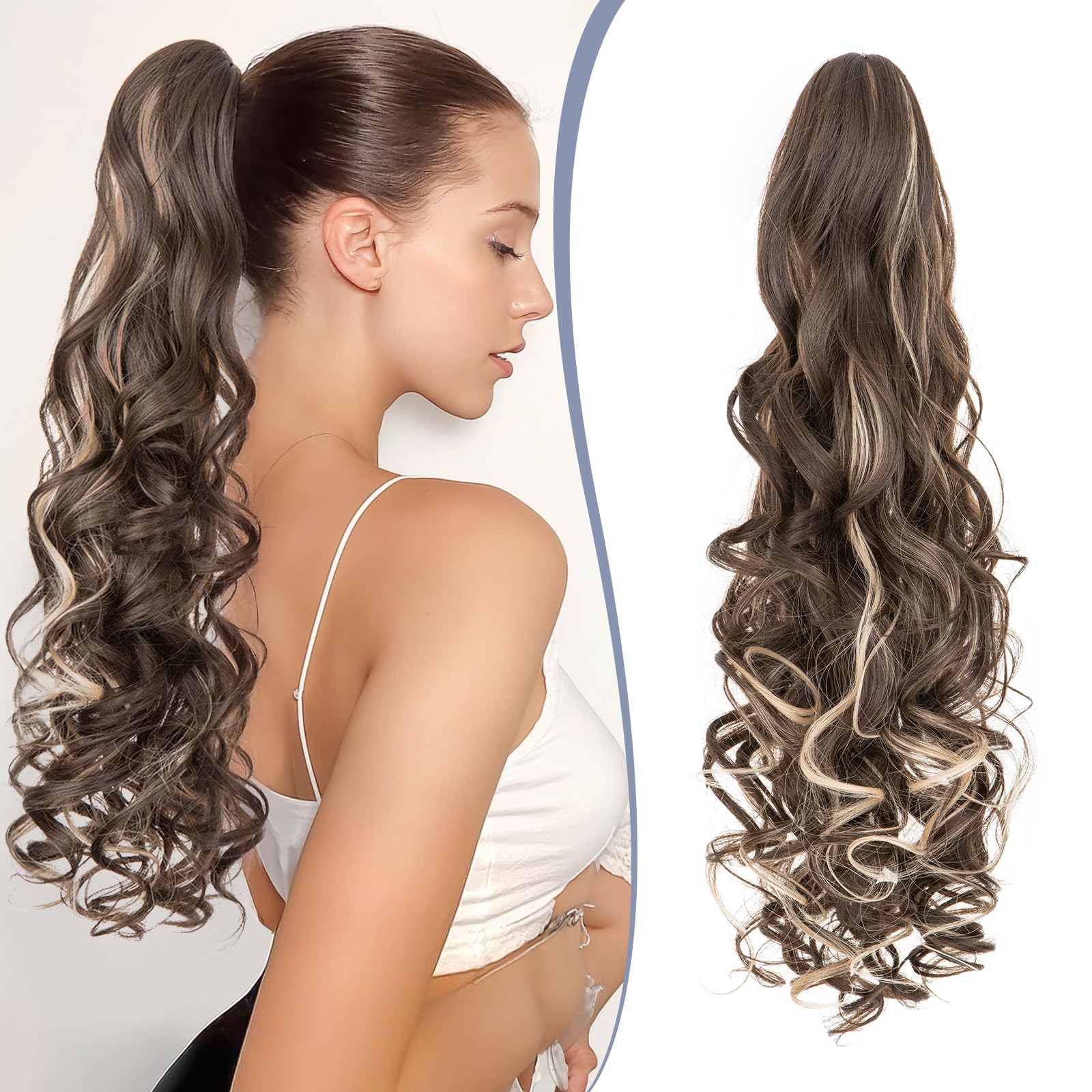 TESS 24'' Curly Ponytail Extensions, 210g Claw in Long Ponytail Extension