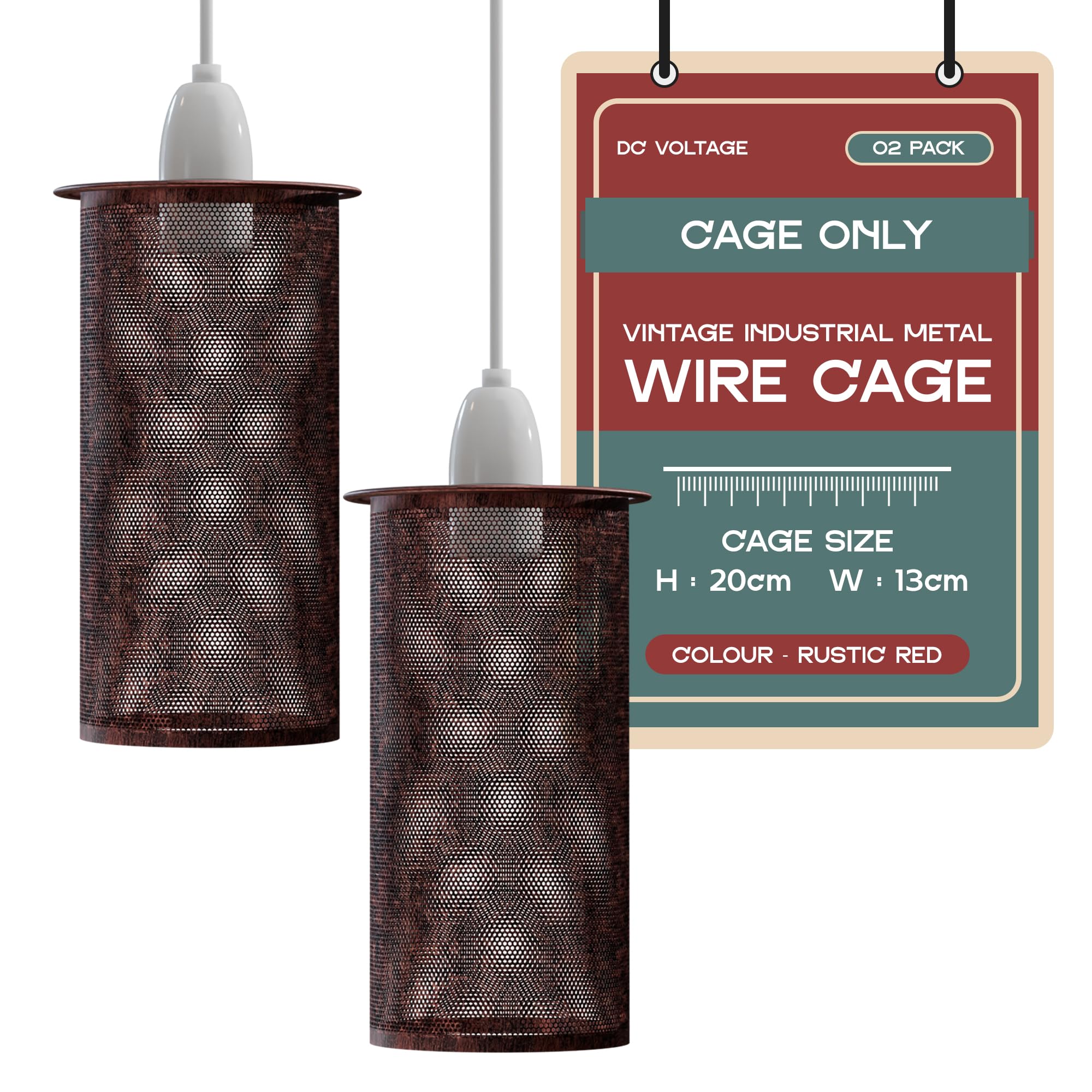 DC VOLTAGE Vintage Adjustable Wire Cage Pendant Lampshade Metal Drum Rustic Red Cage Ceiling Light Fixture E27 Bulb Lamp Holder Open Close Design Easy Fit for Kitchen Bedroom Hallway Bar Restaurant