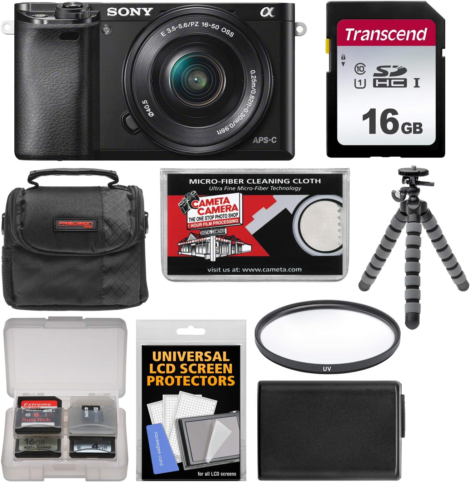Sony Alpha A6000 Wi-Fi Digital Camera & 16-50mm Lens with 16GB Card + Case + Battery + Tripod + Filter Kit