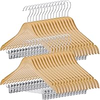 Vista 9 de Sieral Paquete de 30 perchas de madera para pantalones con clips de madera maciza, faldas de madera maciza con 2 clips ajustables, gancho giratorio