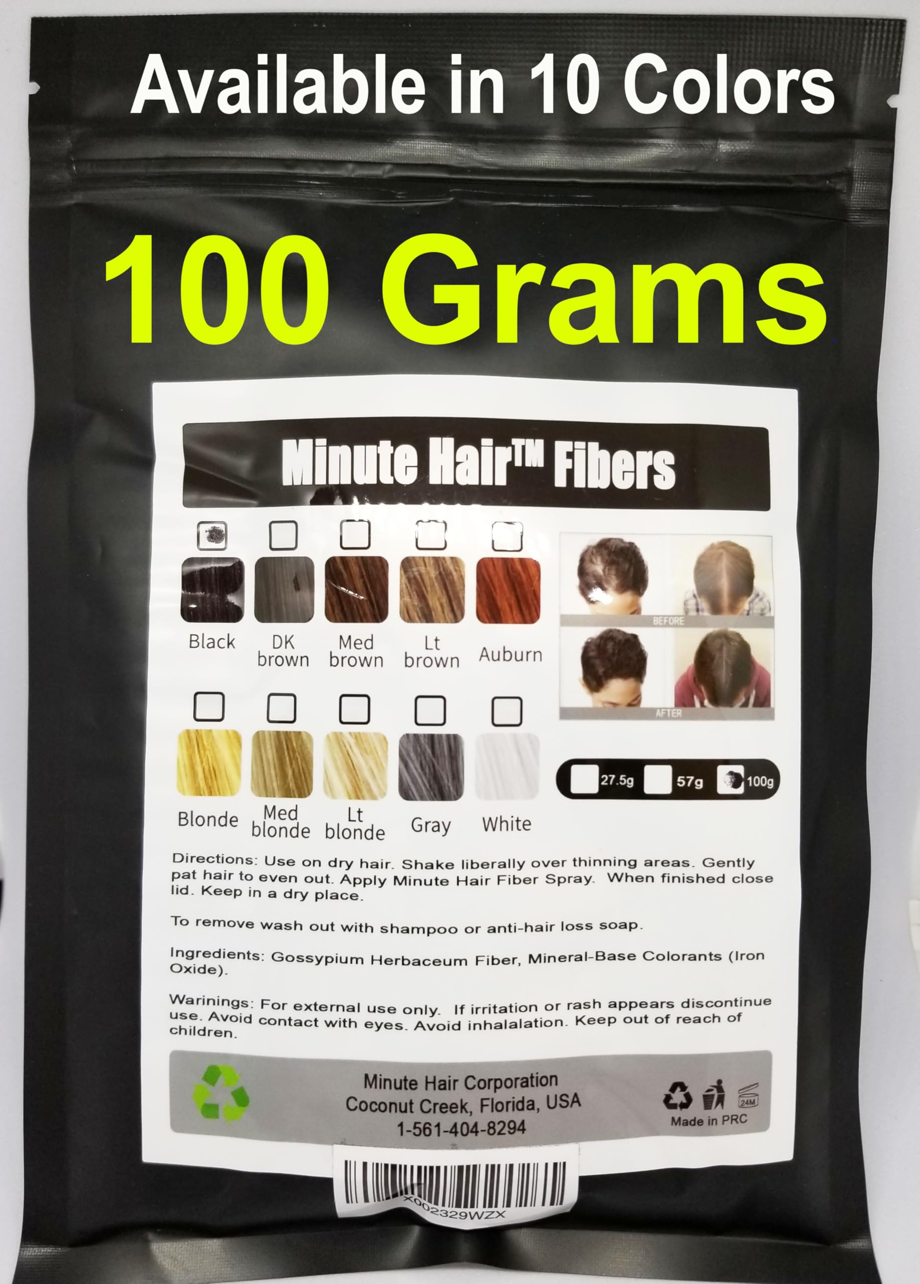 Hair Building Fibers 100 Grams (3.5 oz) Minute Hair Refill Hair Loss Concealer That You Can Use for Your Bottles From Competitors Like Toppik, Xfusion (Black)