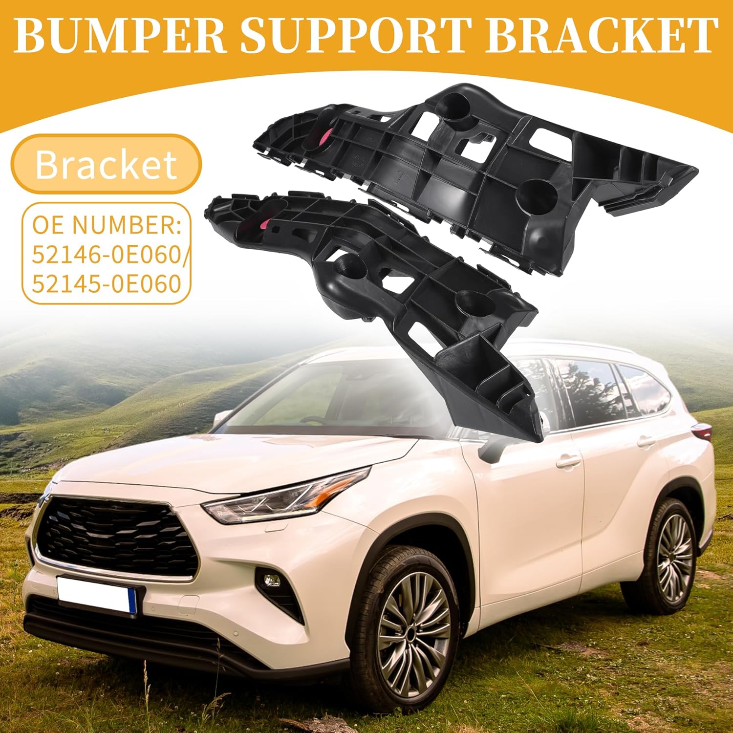 Bumper Support Bracket No.52146-0E060/52145-0E060 - Left Right Driver Passenger Side Bumper Bracket - for Toyota Highlander 2014-2016 ABS Plastic Black - 1 Pair