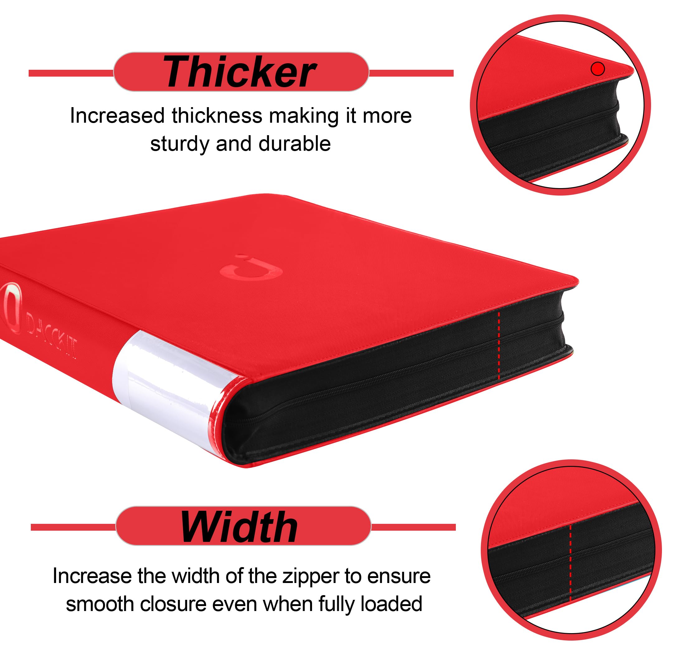 Carpeta de tarjetas premium de 16 bolsillos, se adapta a 1600 tarjetas, álbum de tarjetas sin anillo de 4 x 4 con fundas para tarjetas coleccionables y tarjetas deportivas (modelo C, rojo clásico)