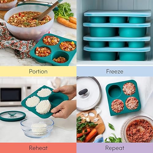 Miniatura 6 de Bandeja de congelador de silicona de 1/2 taza Anyday con tapa de silicona para almacenamiento de alimentos, arroz, caldo, sobras Envase