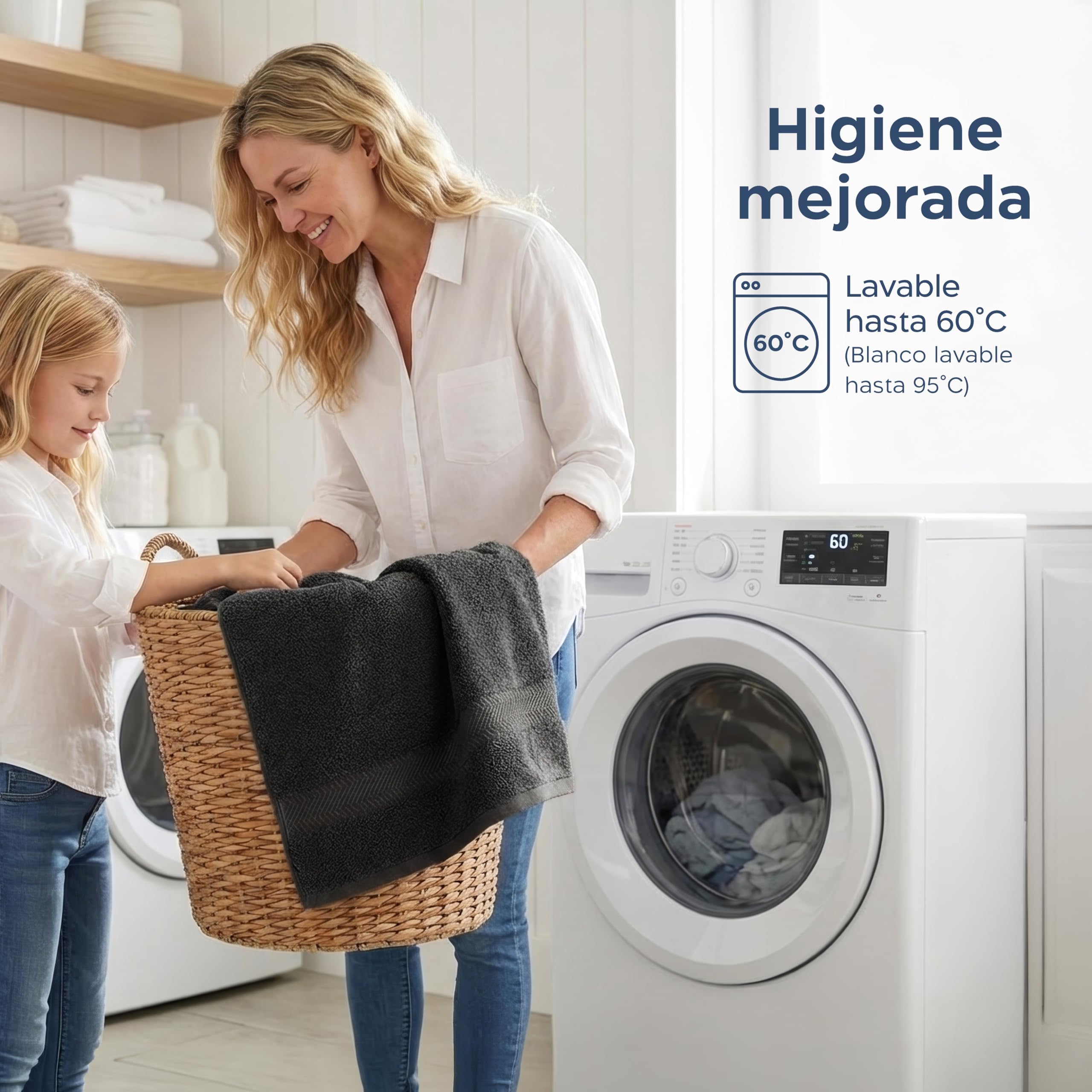 Twinzen Toalla de Baño Grande 100x200 cm – Toalla XXL de Algodón 100%, Absorbente y Suave, con Cinta para Colgar, Certificada Oeko-Tex, Antracita — view 6