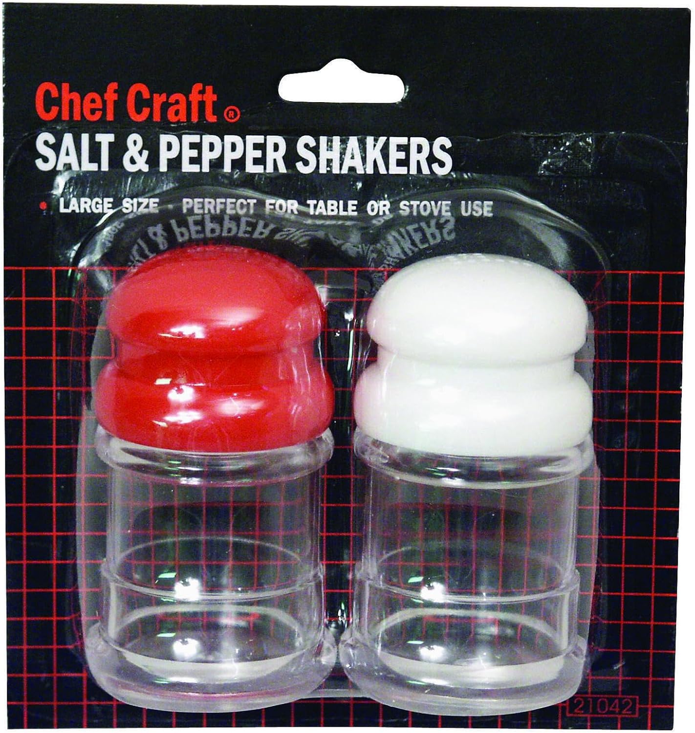 Chef Craft Salt & Pepper Shakers | White and Red, 3.5-Inches Tall by 1.75-Inches Wide | 1-Set
