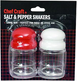 Chef Craft Salt & Pepper Shakers | White and Red, 3.5-Inches Tall by 1.75-Inches Wide | 1-Set
