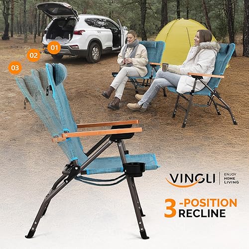 Miniatura 5 de VINGLI Silla de camping plegable de aluminio, silla de camping para adultos con soporte para tazas, sillas de exterior resistentes con soporte de
