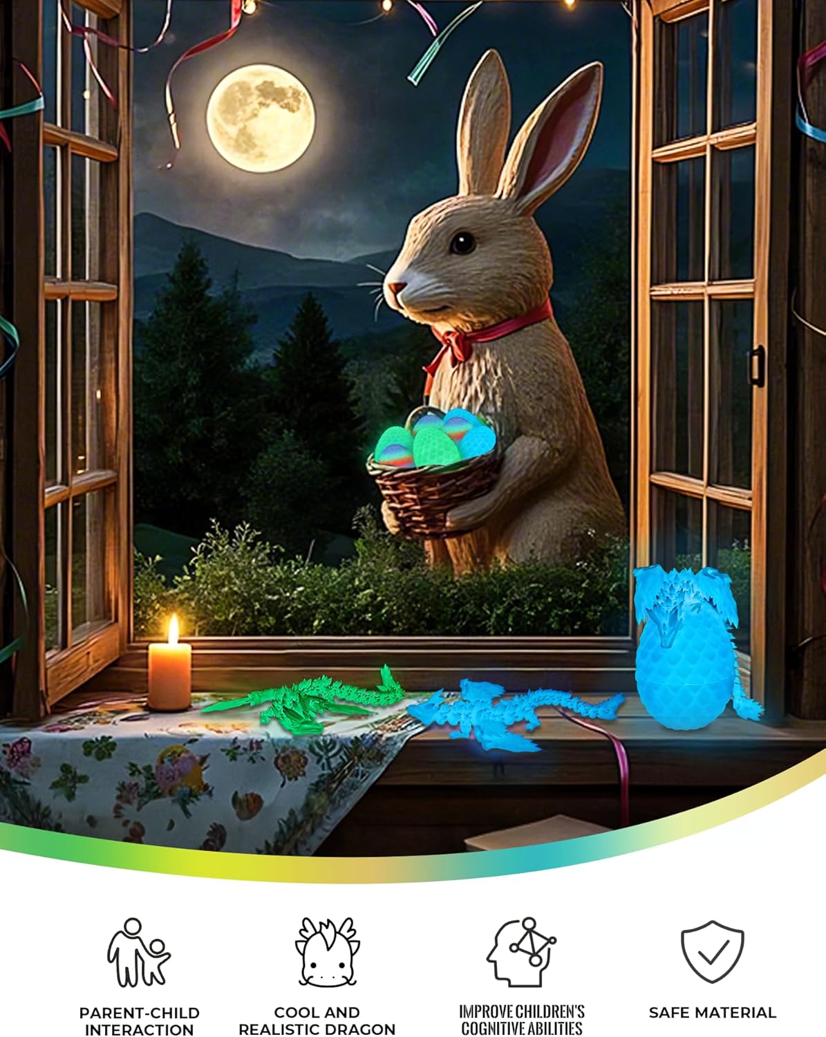 Cessfle Prefilled Easter Eggs with 3D Printed Dragon with Wings Inside, 8" 3D Articulated Crystal Winged Dragon Egg, Easter Basket Stuffers for Boys Kids Teen 4-6 5-7 8-12 (Luminous Blue) - Image 5