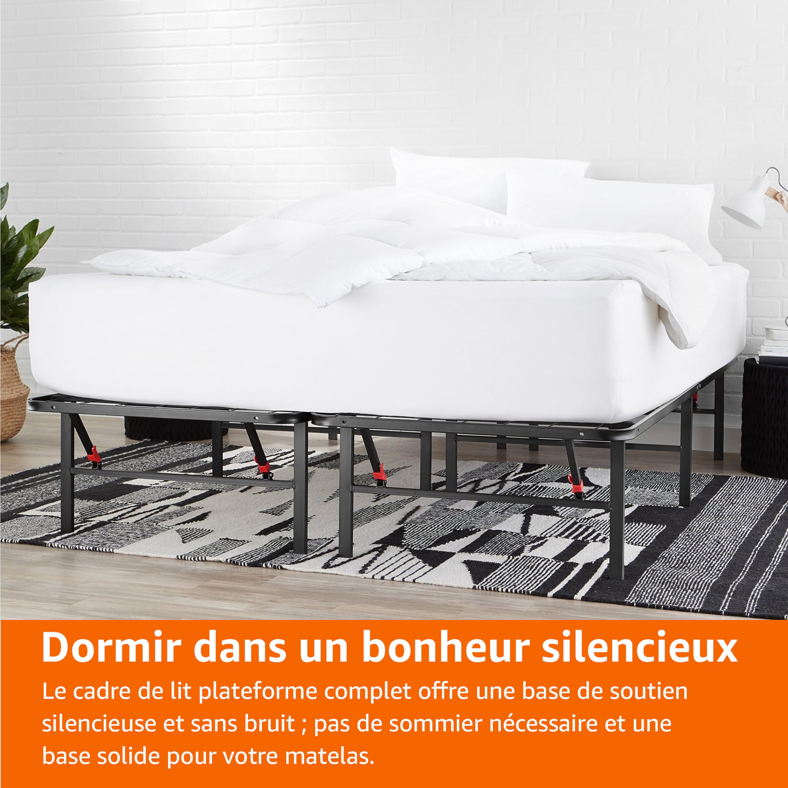 Amazon Basics Cadre de lit pliable - Montage sans outil - Rangement sous le lit , Lit simple, 90 x 190 x 35.5 cm, Noir