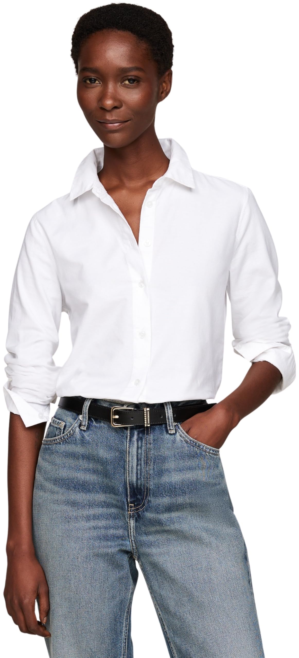 Tommy Hilfiger Women’s Oxford Cotton Regular Shirt, White (Th Optic White), 16