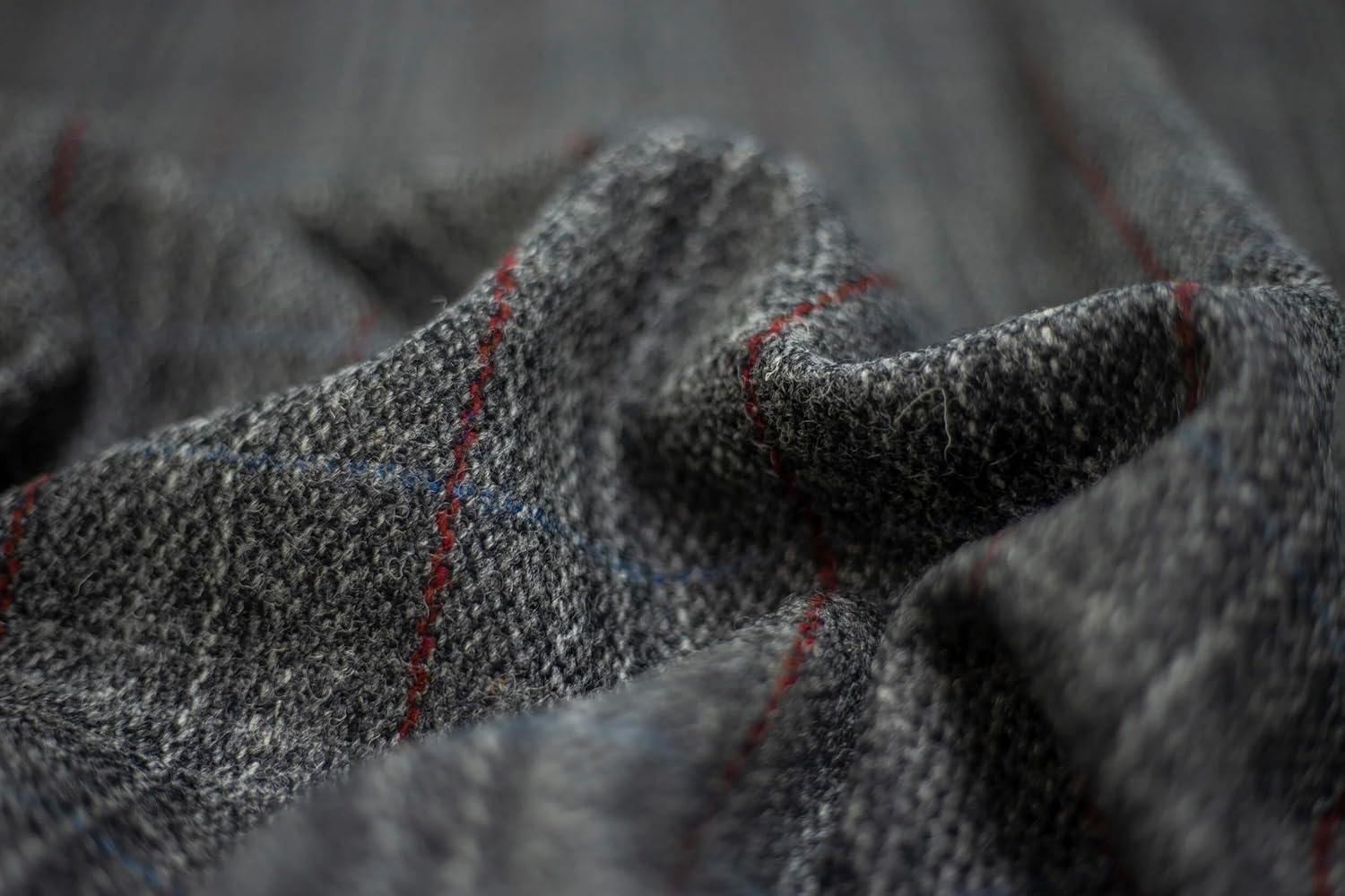 Traditional Harris Tweed Grey with Red Overcheck Tartan Pure Wool Woven Fabric with Authenticity Labels (100cm X 75cm)