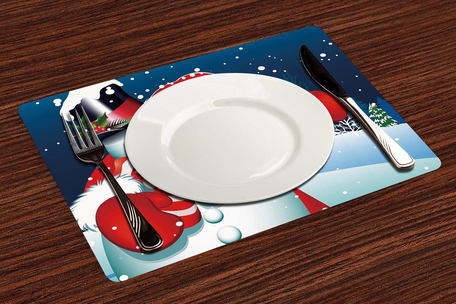 Table Mats(Set of 4),Christmas,Smiling Santa Claus Hugging Snowman in Cartoon Style Winter Hills Fir Trees D,Non-slip, Heat Resistant, Washable for Kitchen Dinner Party Home Gathering Outdoor Barbecue
