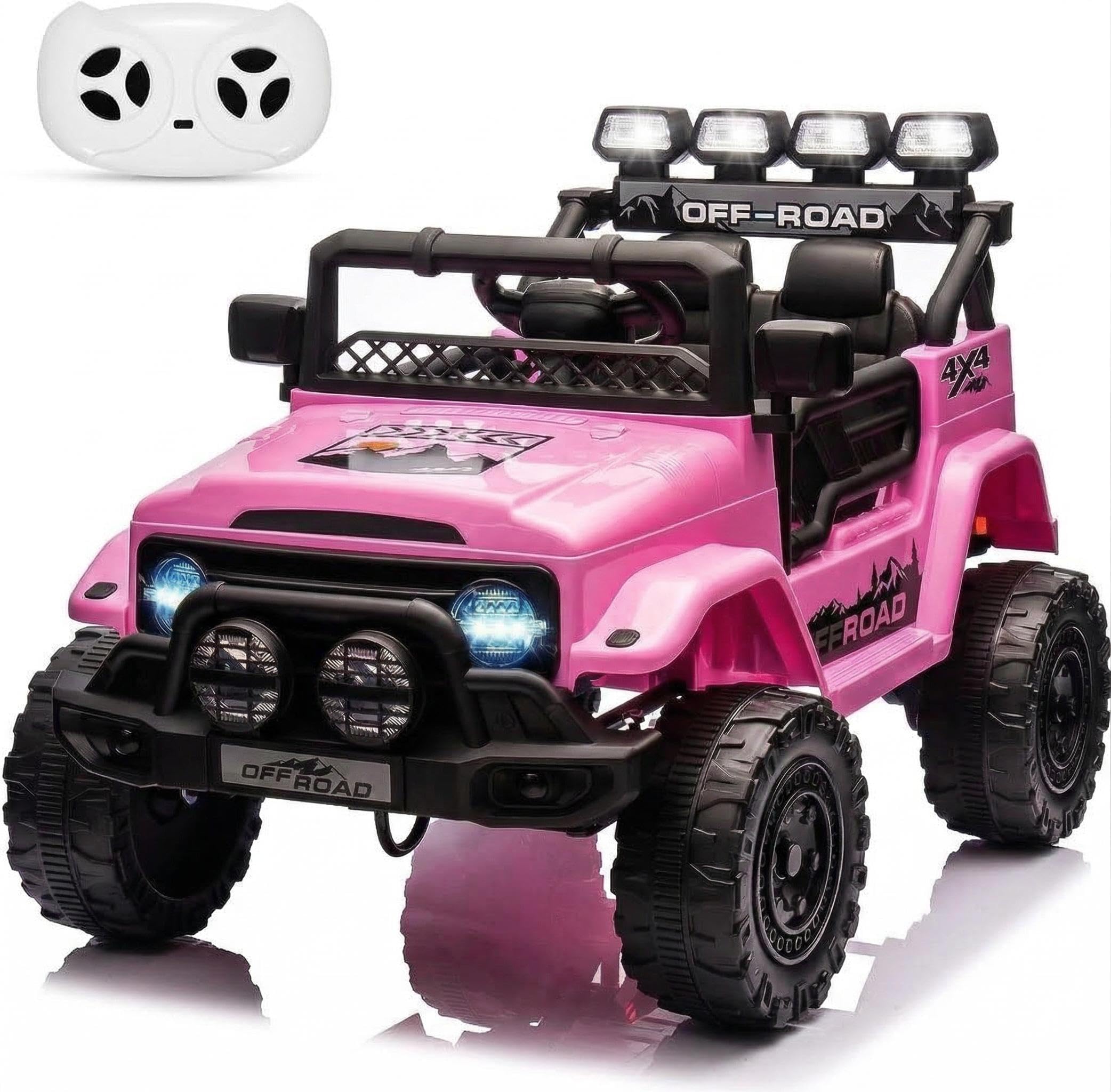 GarveeMore Coche Electrico para Niños 12V - Carro Electrico Infantil con Mando Remoto 2,4G, Música, Antivibración, Ruedas Anchas, 3 Velocidades y Luces LED - para Niños 3-5 Años, Rosa