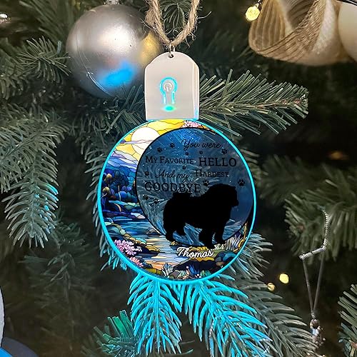 Miniatura 5 de Prezzy Adorno LED conmemorativo personalizado para perro Chow Chow para decoración de árbol de Navidad, regalos de condolencias por pérdida de