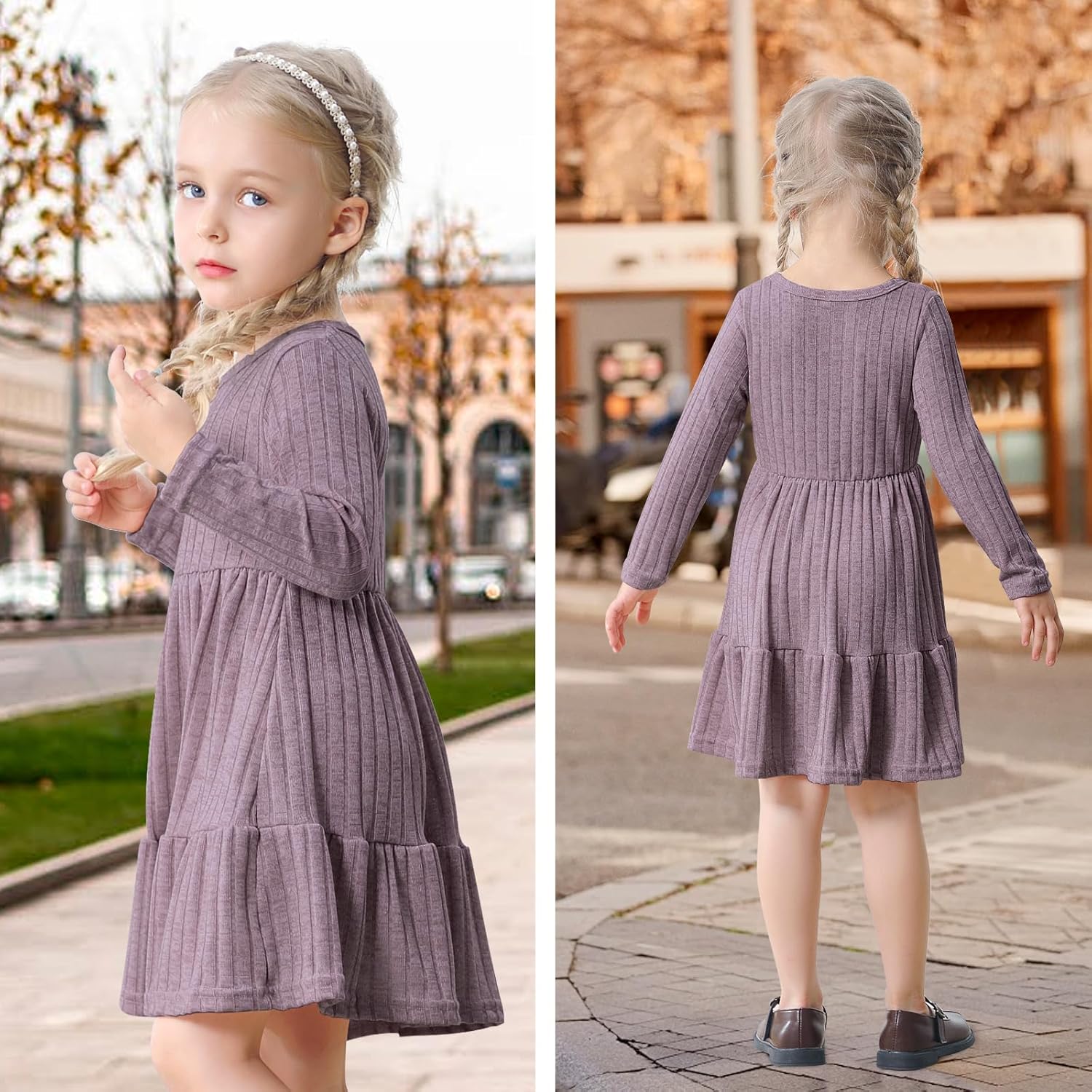 Toddler Baby Girl Long Sleeve Dress Girls Knit Sweater Dresses Tiered Kids Swing Holiday Clothes Fall Winter - Image 2