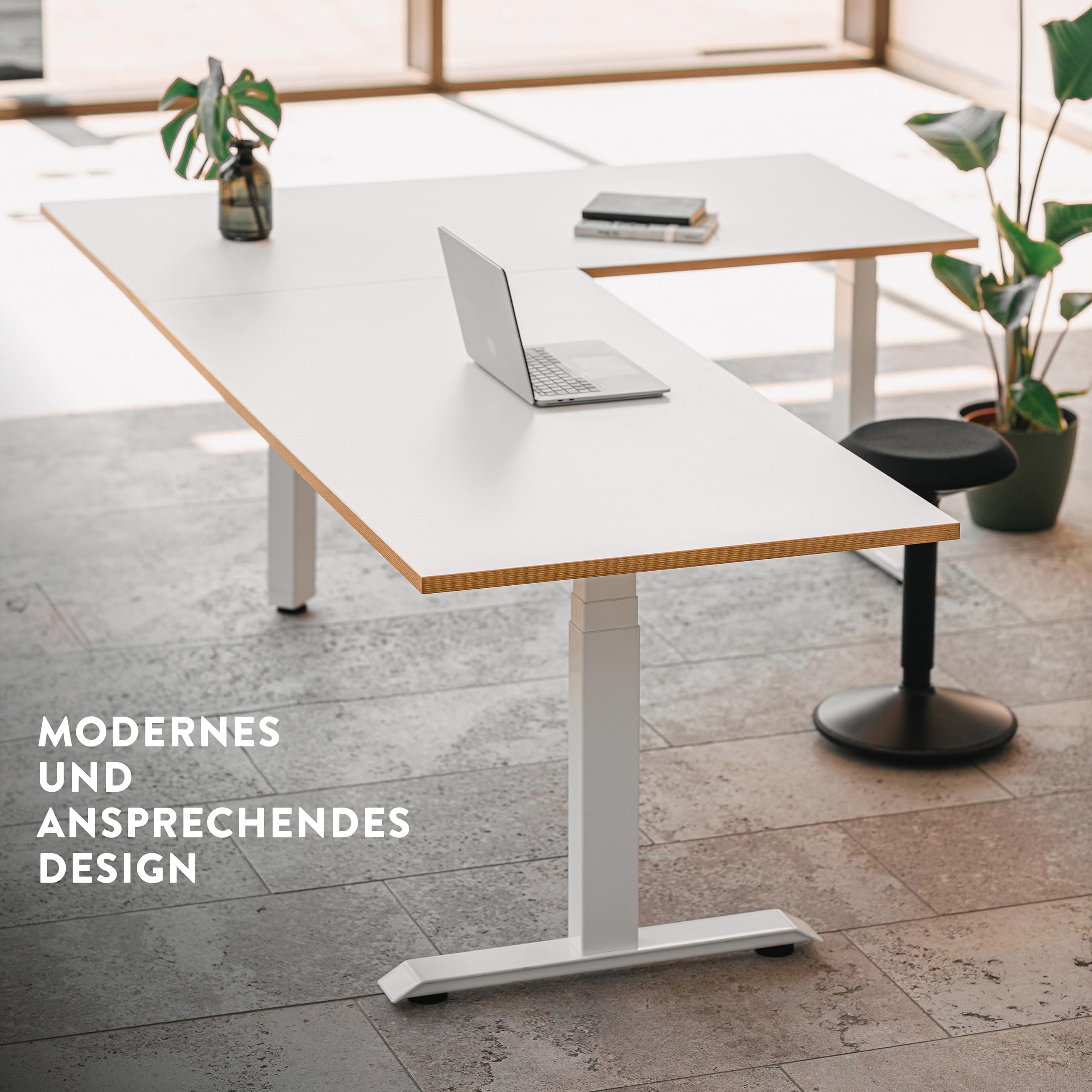 boho office® Höhenverstellbarer Schreibtisch Gestell - Elektrisch stufenlos, Eckschreibtisch mit 3 Motoren 50 mm/Sek, 3-Fach Teleskop, stabil, Memoryfunktion, Kollisionsschutz - Basic Line 90 Weiß