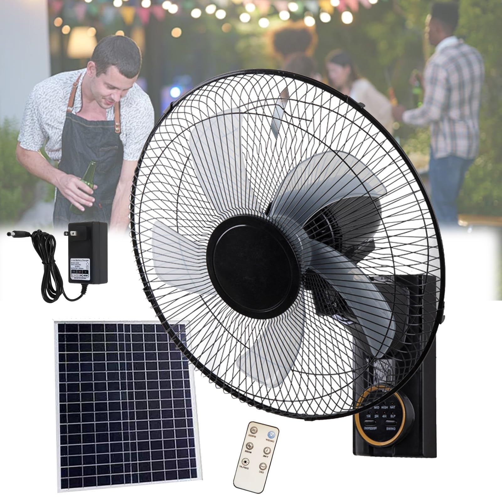 Ventilatore da parete con oscillazione e inclinazione regolabile, design a 5 pale ad alta velocità per camera da letto, casa ed esterno