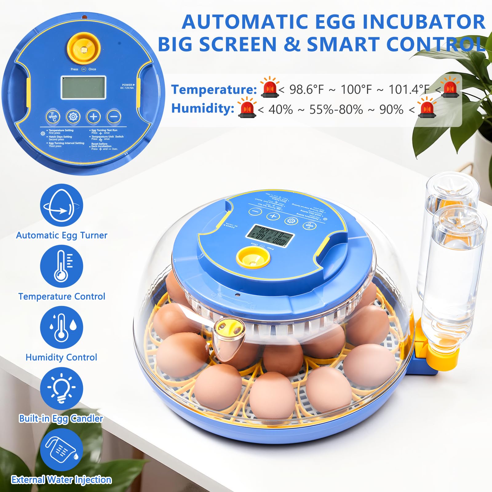 Incubatrice per uova da cova - Capacità 18 uova, incubatrice per uova con rotazione automatica delle uova e controllo della temperatura, incubatrice per pollo, anatra, oca, quaglia, vista completa a