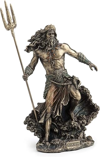 Miniatura 2 de Veronese Design 7 7/8 pulgadas dios griego Poseidon de pie sobre olas que se estrellan en frío estatua de resina fundida en bronce