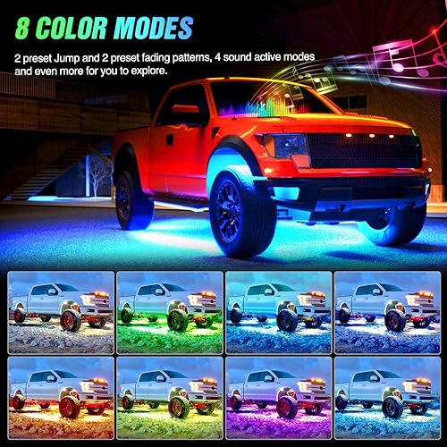 Miniatura 5 de Nilight 6 tiras de luces de neón para automóvil 300 LED RGB multicolor función activa modo de música con control de aplicación y control remoto para