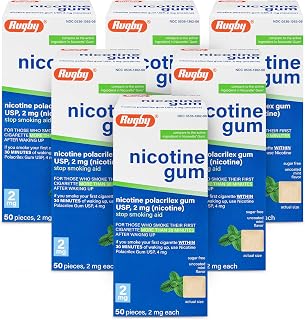 Rugby Polacrilex 2mg Nicotine Gum, Uncoated Mint Flavor, 50 Count (6-Pack) | Sugar-Free Stop Smoking Aid, Helps Reduce Nicotine Cravings and Withdrawal Symptoms, 12-week Schedule