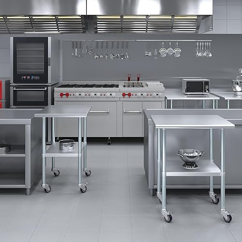 Miniatura 168 de AmGood Mesa de trabajo de acero inoxidable con ruedas Estación de trabajo