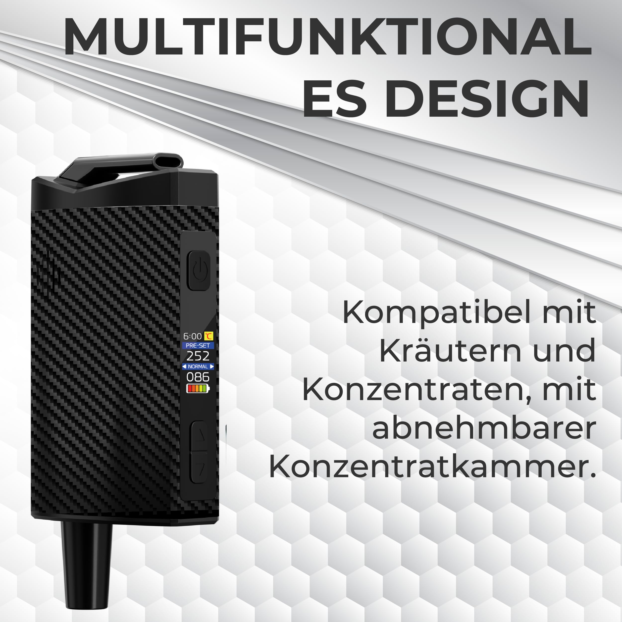 Vaporizer Cannabis IOUQ Mars Kit Kräuter Verdampfer mit LCD Display, präziser Temperaturregelung 100–250 °C, Keramik-Heizkammer &3000mAh USB-C Schnellladung (Matte Black)